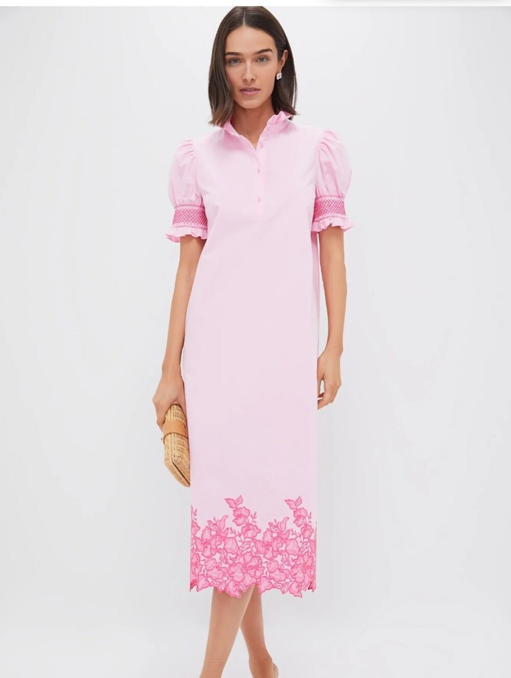 Hyacinth House Pink Embroidered Midi Dress